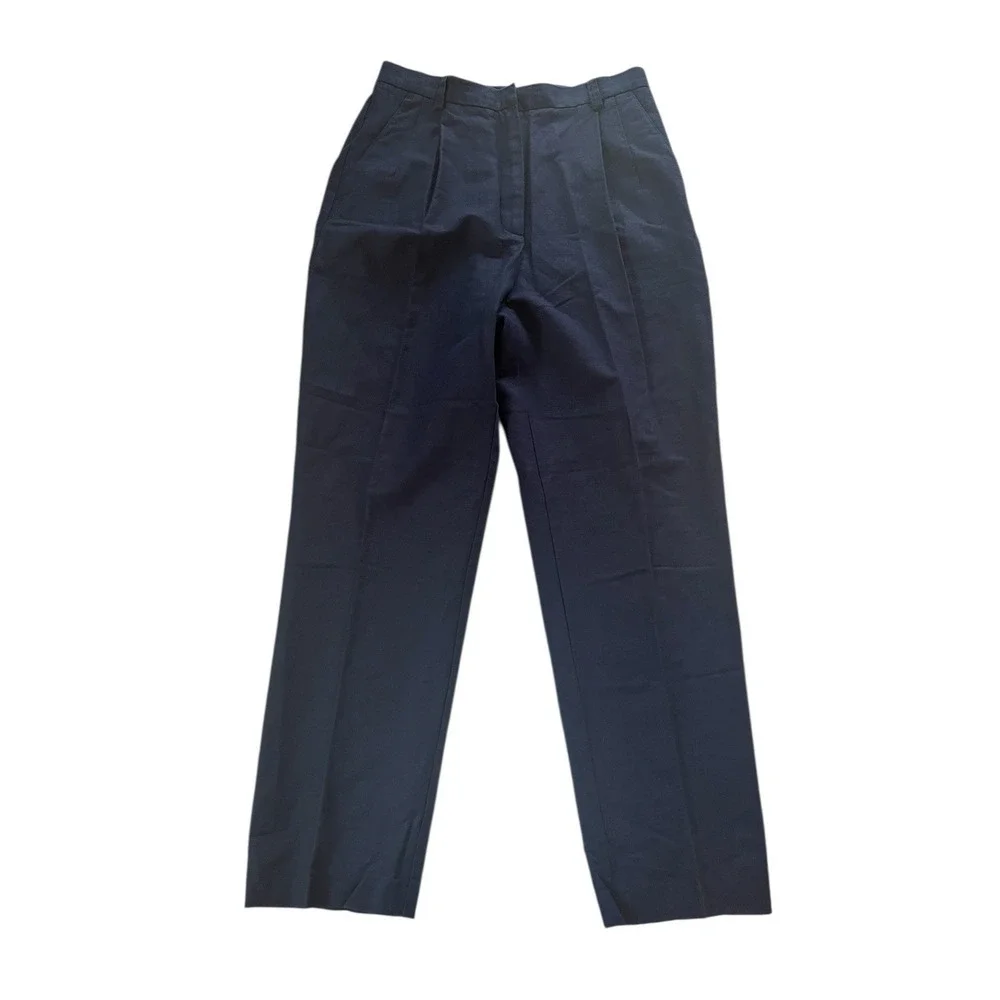 Liz‎ Claiborne Women's Size 12 Kylie Pant Pleat Navy 60% Linen / 40% Cotton